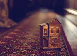 brown wooden house miniature on red carpet