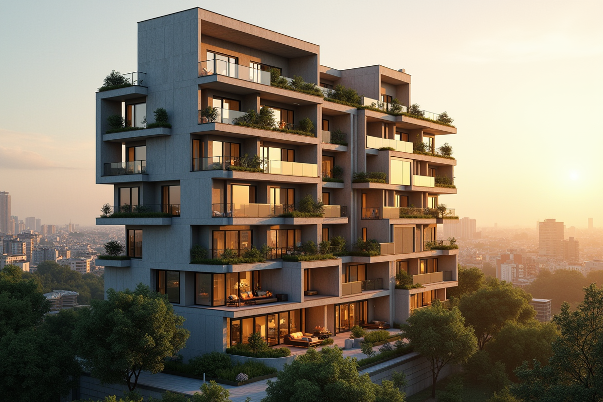 Appartement moderne avec design asymetrique et jardins sur le toit