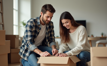 Jeune couple préparant un déménagement dans un intérieur cosy
