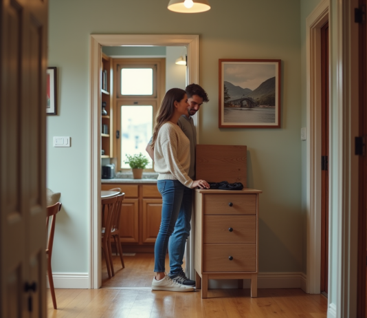 Meubles : Qui vient les récupérer ? À domicile ou en magasin ? Femme accueillante avec un collectionneur de meubles dans un intérieur chaleureux
