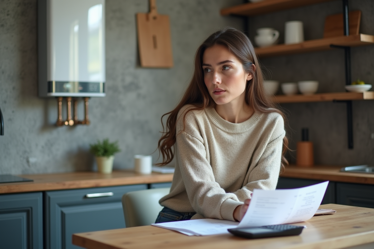 Jeune femme vérifiant des factures près d