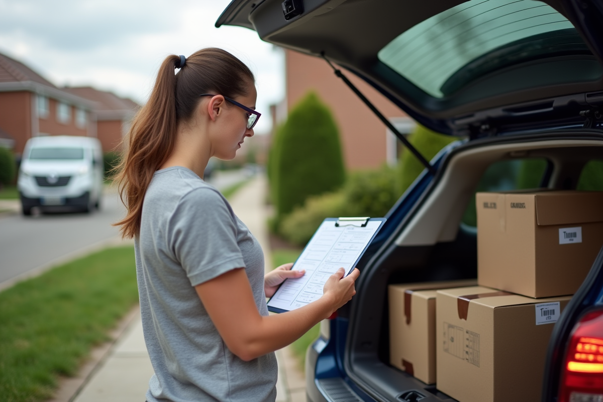 Femme vérifiant sa liste de déménagement à l