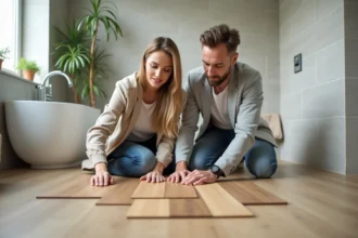 Salle de bain élégante avec parquet en bambou chaleureux et naturel