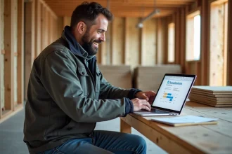 Homme barbu en chantier avec calculatrice Homatherm