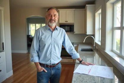 Homme dans une cuisine moderne en rénovation