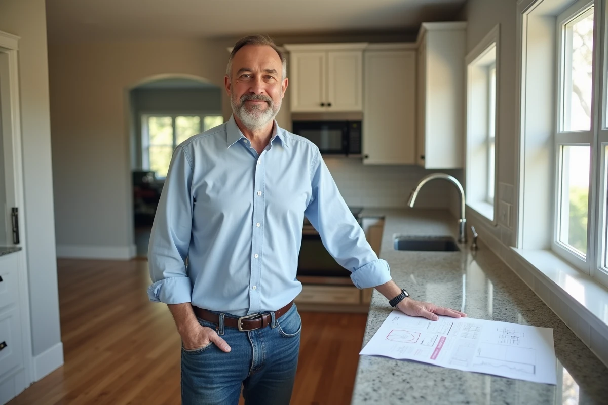 Homme dans une cuisine moderne en rénovation