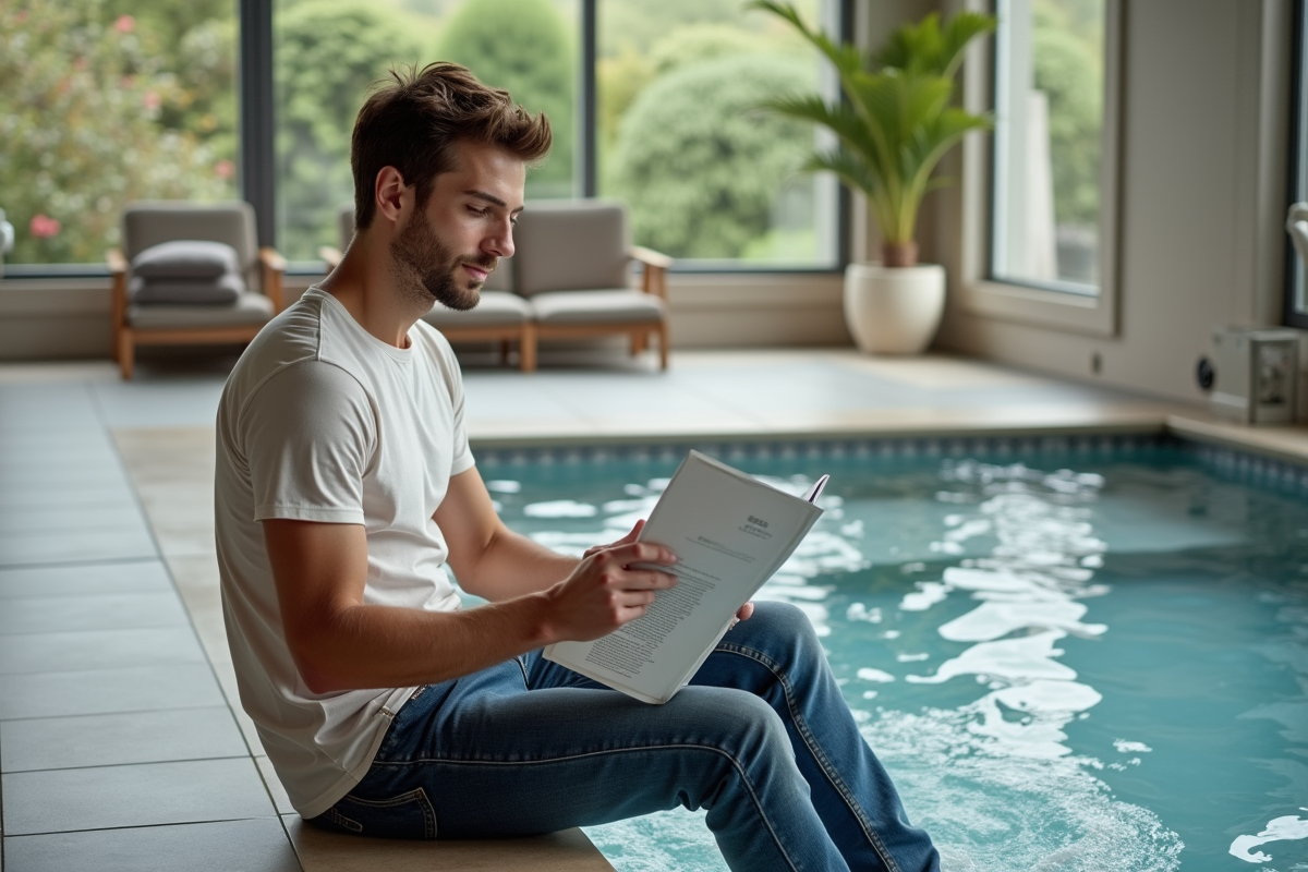 Jeune homme lisant le manuel d