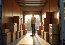 Personne organisant des cartons dans un camion de 15 m3