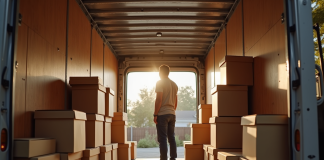 Personne organisant des cartons dans un camion de 15 m3