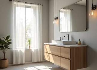 L’alliance du bois naturel et du blanc dans un meuble de salle de bains