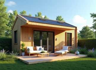 Maison sans permis de construire : quel type choisir et comment faire ? Petite maison en bois dans un jardin verdoyant ensoleille